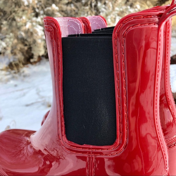 LAST PAIR! New! Red Rain Boots with Block Heel - Picture 7 of 8